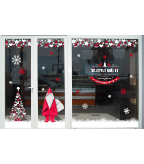 Sticker-frise-de-noël-coeurs-étoiles-bonnets-moderne-industriel-vitrophanie-décoration-vitrine-noël-électrostatique-sans-colle-repositionnable-réutilisable-DECO-VITRES