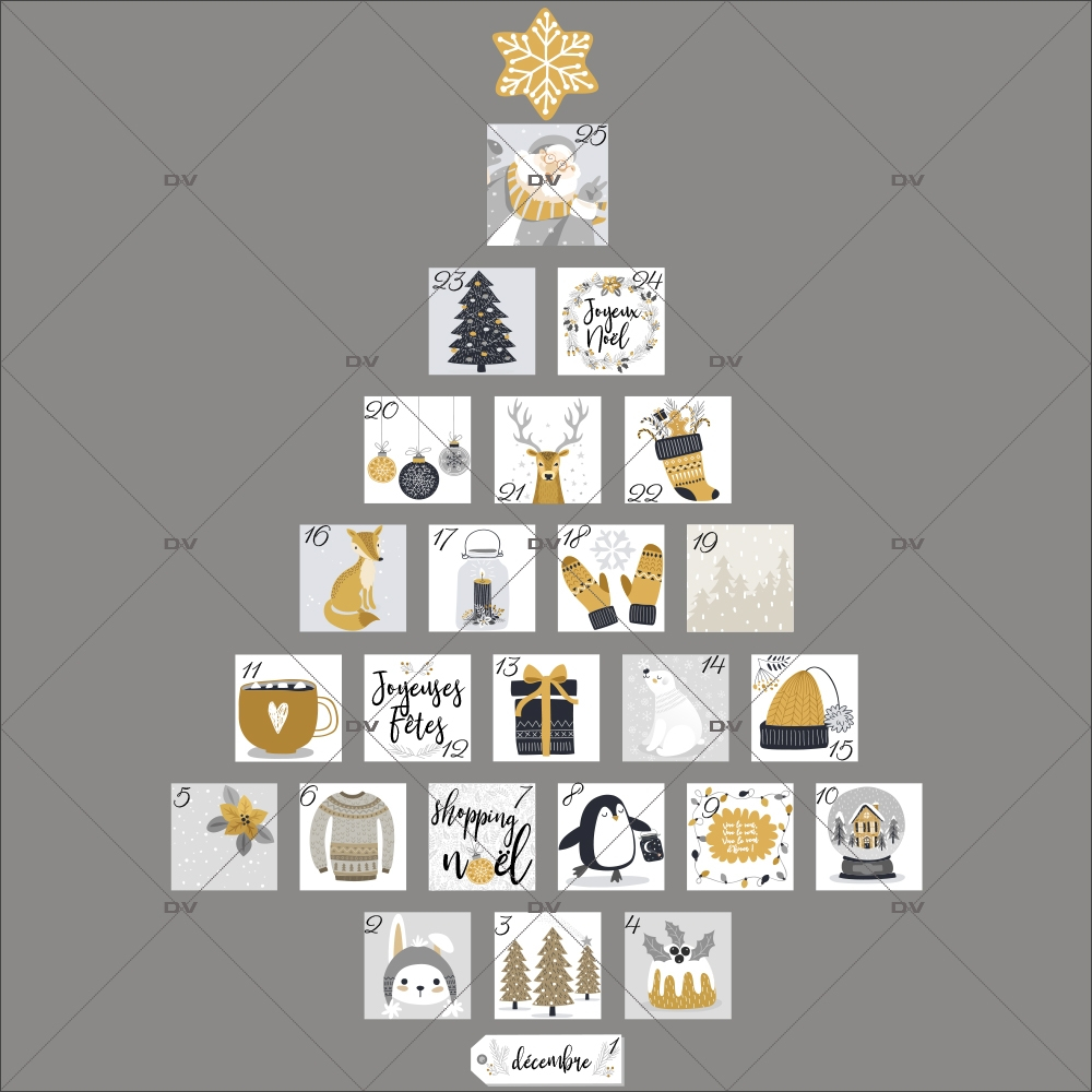 Sapin calendrier de l'Avent -DECO-VITRES- Vitrophanie électrostatique