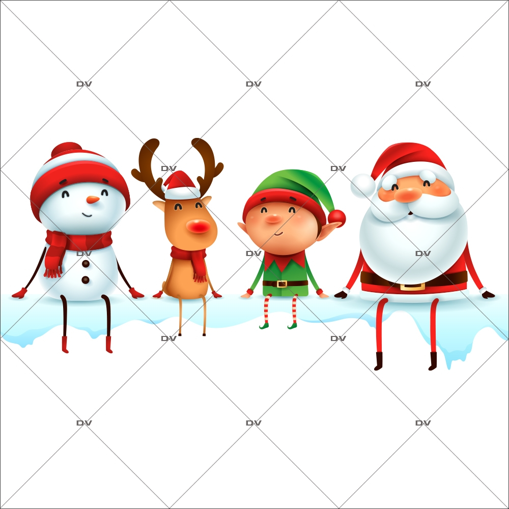 sticker-etagere-personnages-noel-bonhomme-de-neige-renne-lutin-pere-noel-vitrine-noel-electrostatique-vitrophanie-sans-colle-DECO-VITRES-LUD1