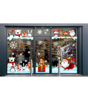 vitrine-noël-ludique-animaux-pere-noel-paysage-neige-electrostatique-vitrophanie-cristaux-neige-stickers-deco-vitres