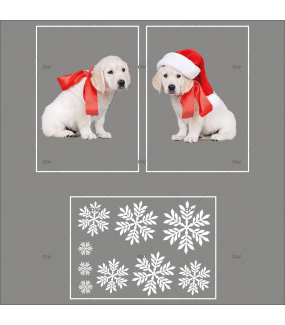 lot-promotionnel-3-stickers-vitrine-noel-puppies-electrostatique-sans-colle-repositionnable-chiots-cristaux-flocons-DECO-VITRES-KIT101