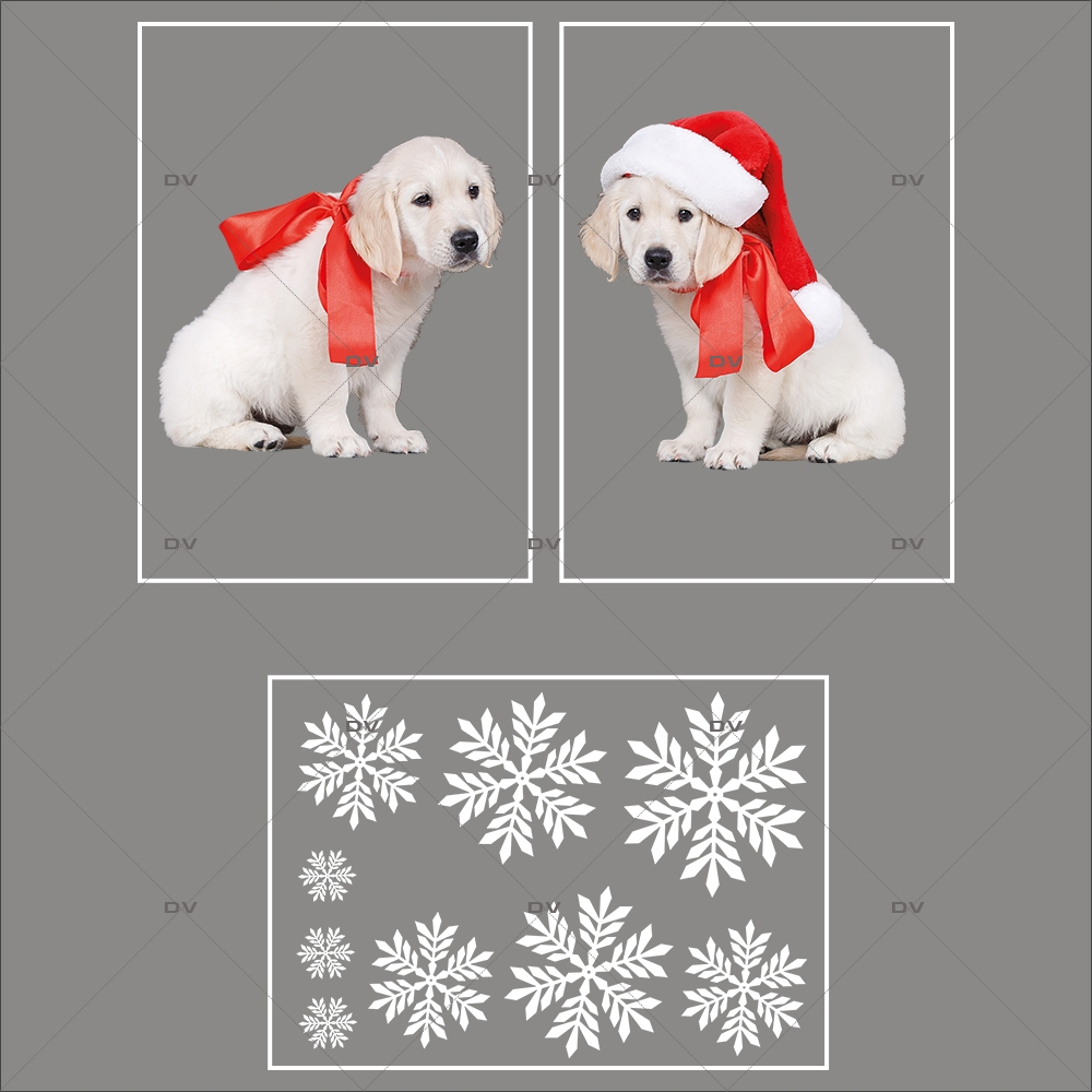 lot-promotionnel-3-stickers-vitrine-noel-puppies-electrostatique-sans-colle-repositionnable-chiots-cristaux-flocons-DECO-VITRES-KIT101