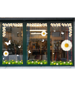 Sticker-pâquerettes-fleurs-printemps-été-vitrophanie-décoration-vitrine-estivale-printanière-électrostatique-sans-colle-repositionnable-réutilisable-DECO-VITRES