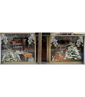 vitrine-decoration-noel-sapins-enneiges-nature-cerf-faons-stickers-electrostatique-vitrophanie-frises-flocons-neige-branchage-pin-givre-deco-vitres