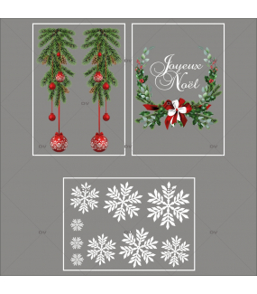 lot-promotionnel-3-stickers-vitrine-noel-intemporel-suspensions-boules-rouges-pin-couronne-texte-joyeux-noel-electrostatique-sans-colle-repositionnable-DECO-VITRES-KIT3