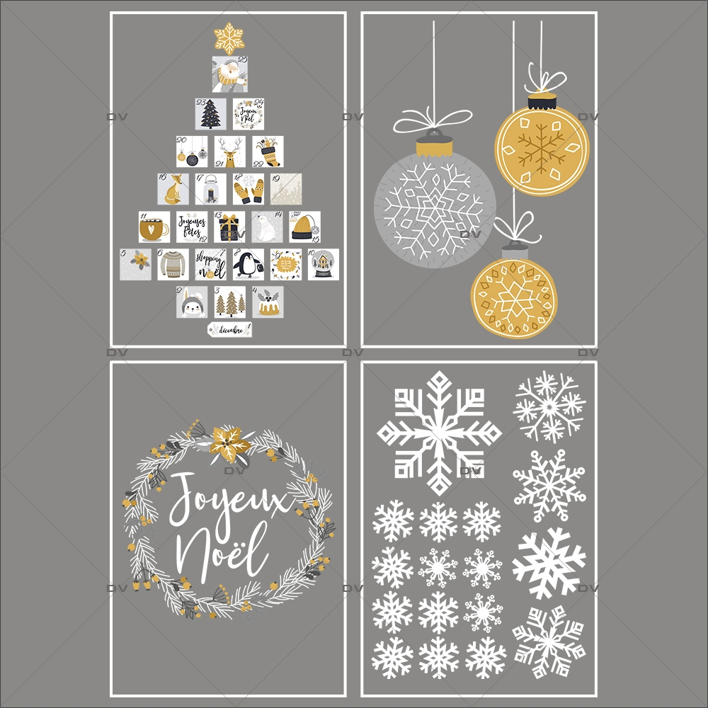 lot-promotionnel-4-stickers-vitrine-noel-espiegle-cristaux-sapin-calendrier-avent-couronne-joyeux-noel-suspensions-boules-electrostatique-sans-colle-repositionnable-DECO-VITRES-KIT106