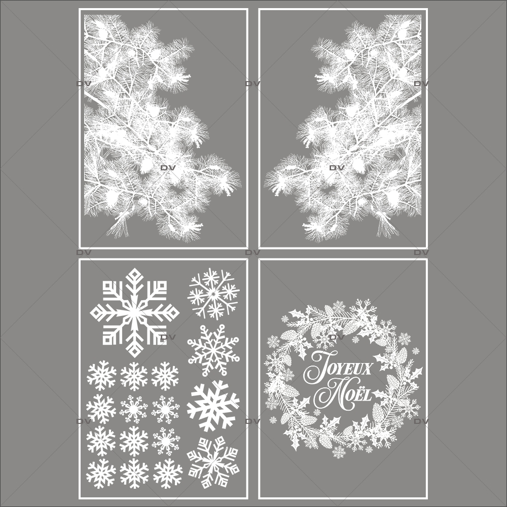 lot-promotionnel-4-stickers-vitrine-noel-eternel-angles-pin-givre-couronne-texte-joyeux-noel-cristaux-electrostatique-sans-colle-repositionnable-DECO-VITRES-KIT135