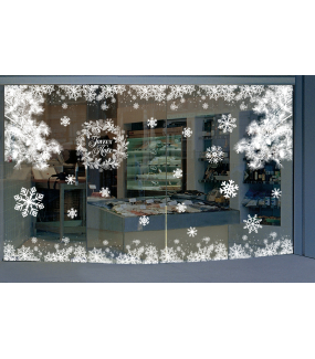 vitrine-decoration-noel-electrostatique-sticker-entourage-de-cristaux-neige-angles-pin-givre-blanc-couronne-joyeux-noel-pignes-deco-vitres