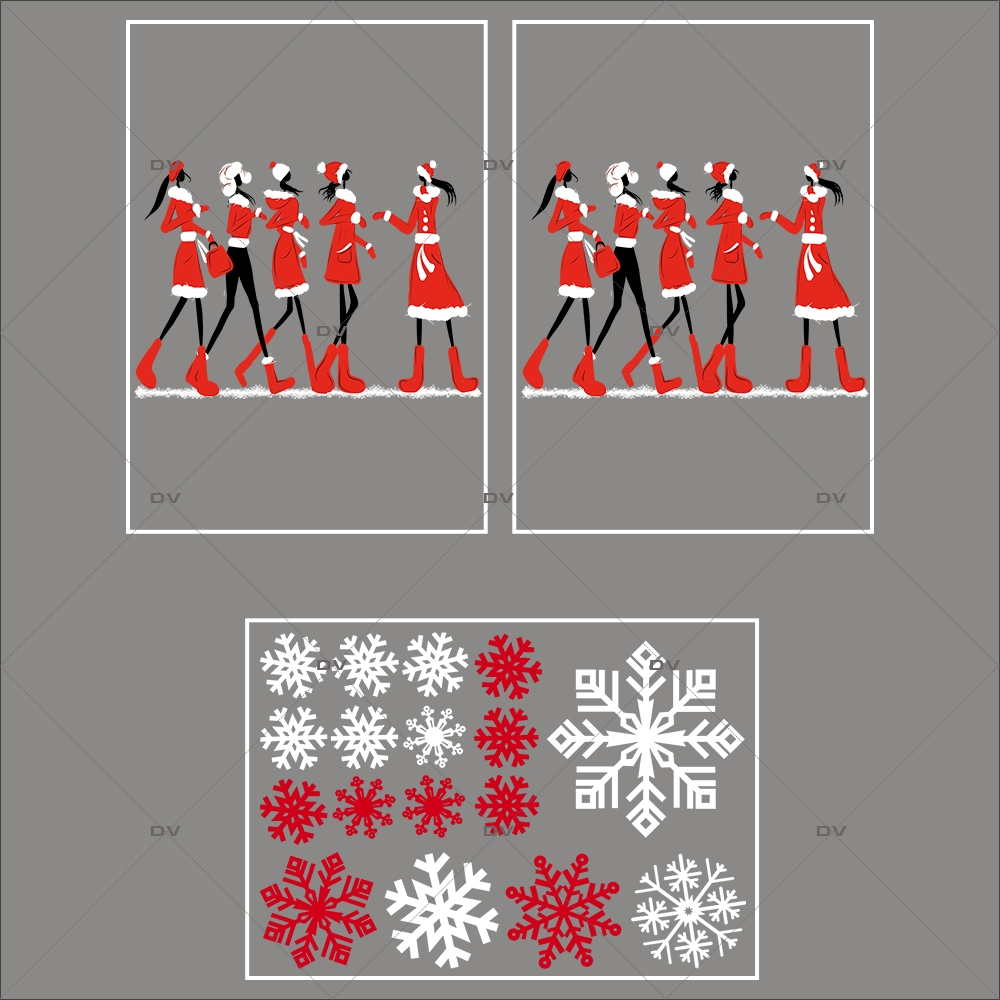 lot-promotionnel-3-stickers-vitrine-noel-fashion-mannequin-filles-shopping-de-noel-sports-d-hiver-cristaux-blancs-rouge-irise-electrostatique-sans-colle-repositionnable-DECO-VITRES-KIT52