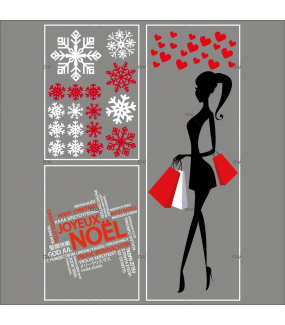 lot-promotionnel-4-stickers-vitrine-noel-fashion-mannequin-femme-shopping-noel-cristaux-blancs-rouge-irise-texte-joyeux-noel-multilingue-electrostatique-sans-colle-repositionnable-DECO-VITRES-KIT55