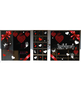 Sticker-frise-coeurs-dentelle-rouges-vitrophanie-décoration-vitrine-fêtes-grands-mères-pères-st-valentin-soldes-noël-pâques-électrostatique-sans-colle-repositionnable-réutilisable-DECO-VITRES