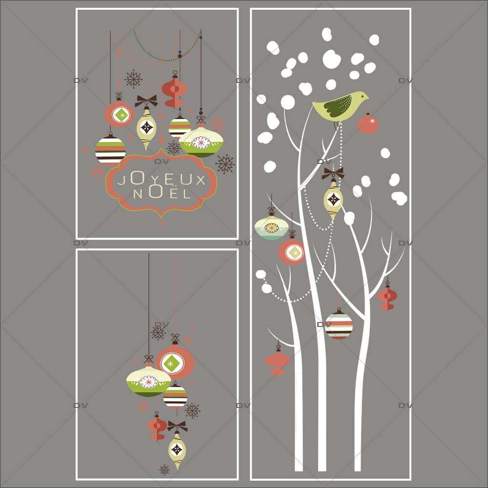 Lot Promotionnel 3 Stickers Noel Vintage Deco Vitres Electrostatique