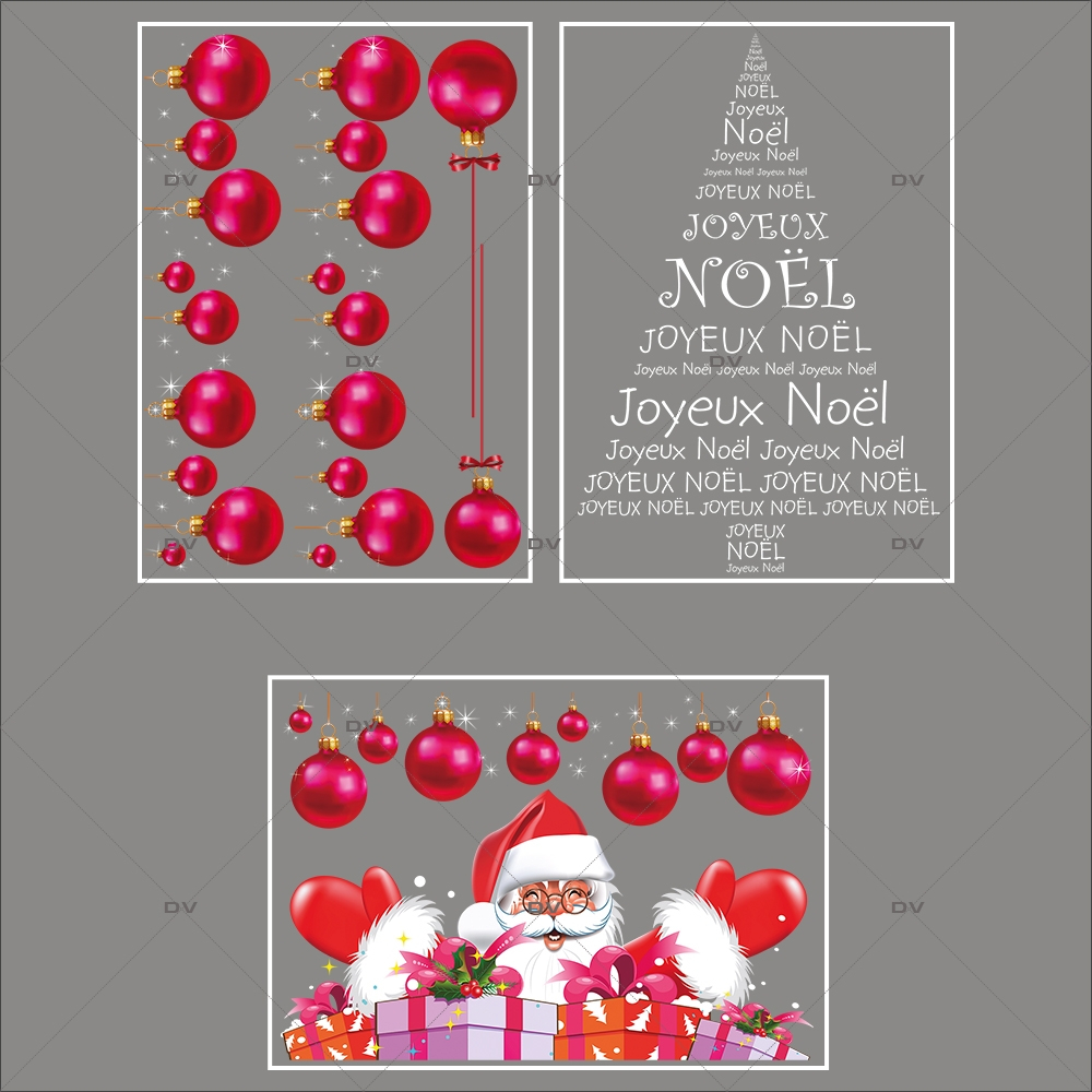 lot-promotionnel-3-stickers-vitrine-noel-flashy-frises-de-boules-fuchsia-pere-noel-cadeaux-sapin-joyeux-noel-electrostatique-sans-colle-repositionnable-DECO-VITRES-KIT107