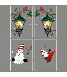 lot-promotionnel-4-stickers-vitrine-noel-retro-lanternes-branches-de-houx-bonhomme-de-neige-luge-pancarte-joyeux-noel-electrostatique-sans-colle-repositionnable-DECO-VITRES-KIT146