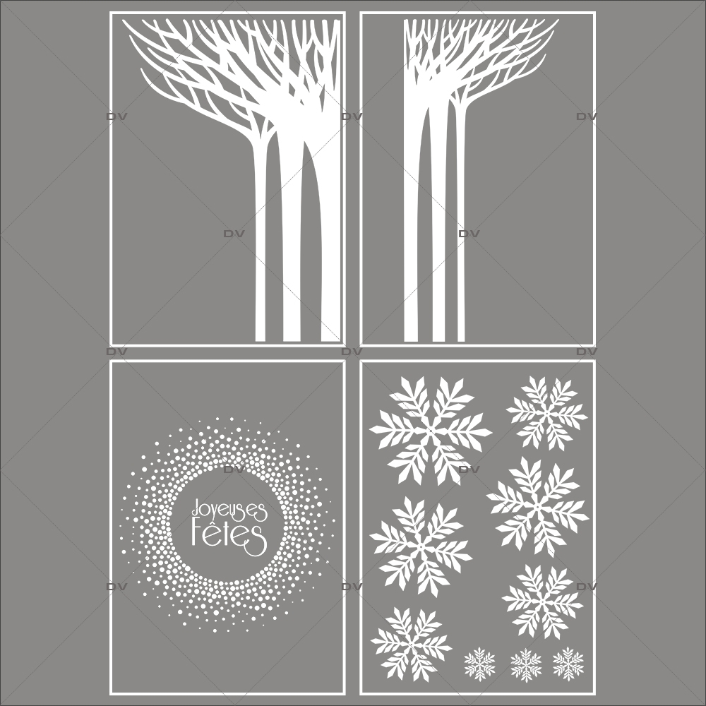 lot-promotionnel-4-stickers-vitrine-noel-paysage-givre-cristaux-foret-arbres-givres-couronne-joyeuses-fetes-flocons-electrostatique-sans-colle-repositionnable-DECO-VITRES-KIT128