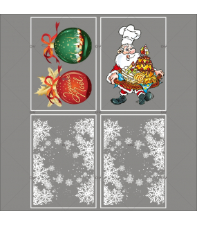 lot-promotionnel-4-stickers-vitrine-noel-gourmand-frises-entourage-cristaux-boules-geantes-joyeux-noel-pere-noel-patissier-electrostatique-sans-colle-repositionnable-DECO-VITRES-KIT154