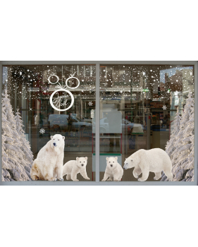 vitrine-decoration-noel-polaire-oursons-ours-famille-paysage-enneige-sapins-stickers-electrostatique-vitrophanie-frises-sapin-neige-branchage-givre-couronne-flocons-cristaux-deco-vitres