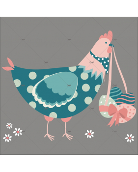 PAQ88 - Sticker poule et oeufs de Pâques