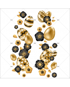 sticker-frises-oeufs-de-paques-verticales-fleurs-doré-noir-decoration-vitrine-paques-vitrophanie-electrostatique-sans-colle-reutilisable-DECO-VITRES-PAQ107