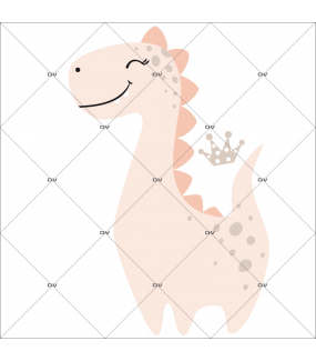 sticker-reine-des-dinosaures-rieuse-diplodocus-prehistoire-couronne-chambre-bébé-fille-enfant-tissu-adhesif-enlevable-encres-ecologiques-latex-sans-pvc-DECO-VITRES-ST153