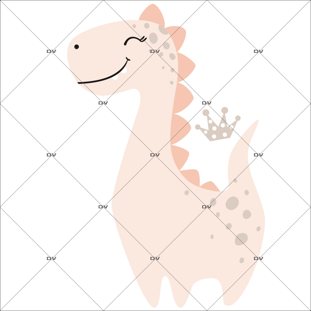 sticker-reine-des-dinosaures-rieuse-diplodocus-prehistoire-couronne-chambre-bébé-fille-enfant-tissu-adhesif-enlevable-encres-ecologiques-latex-sans-pvc-DECO-VITRES-ST153