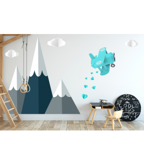 photo-stickers-avion-coeurs-montagnes-soleil-et-nuages-chambre-enfant-garcon-tissu-adhesif-enlevable-encres-ecologiques-latex-sans-pvc-deco-vitres