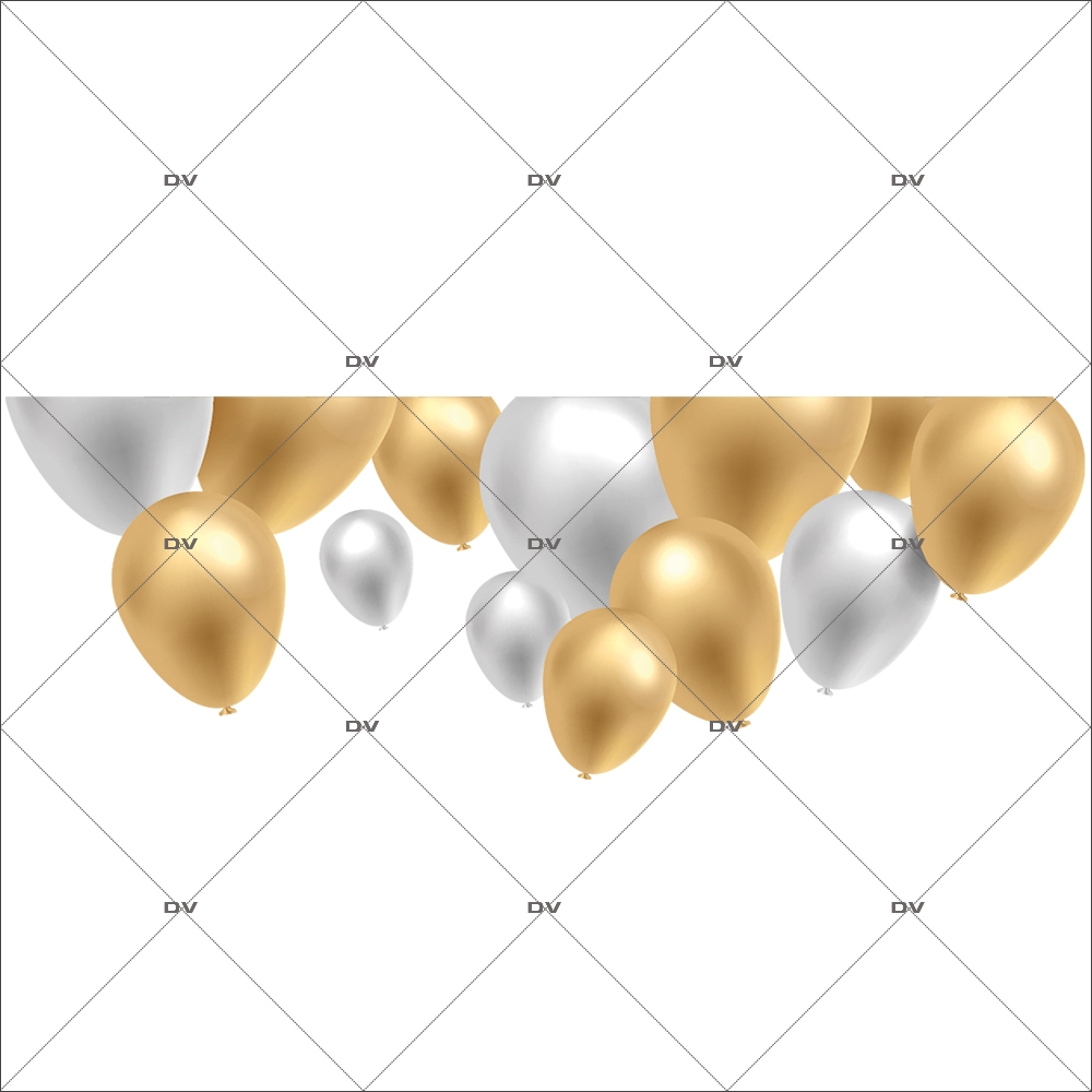 BAL5 - Sticker frise de ballons dorés et blancs