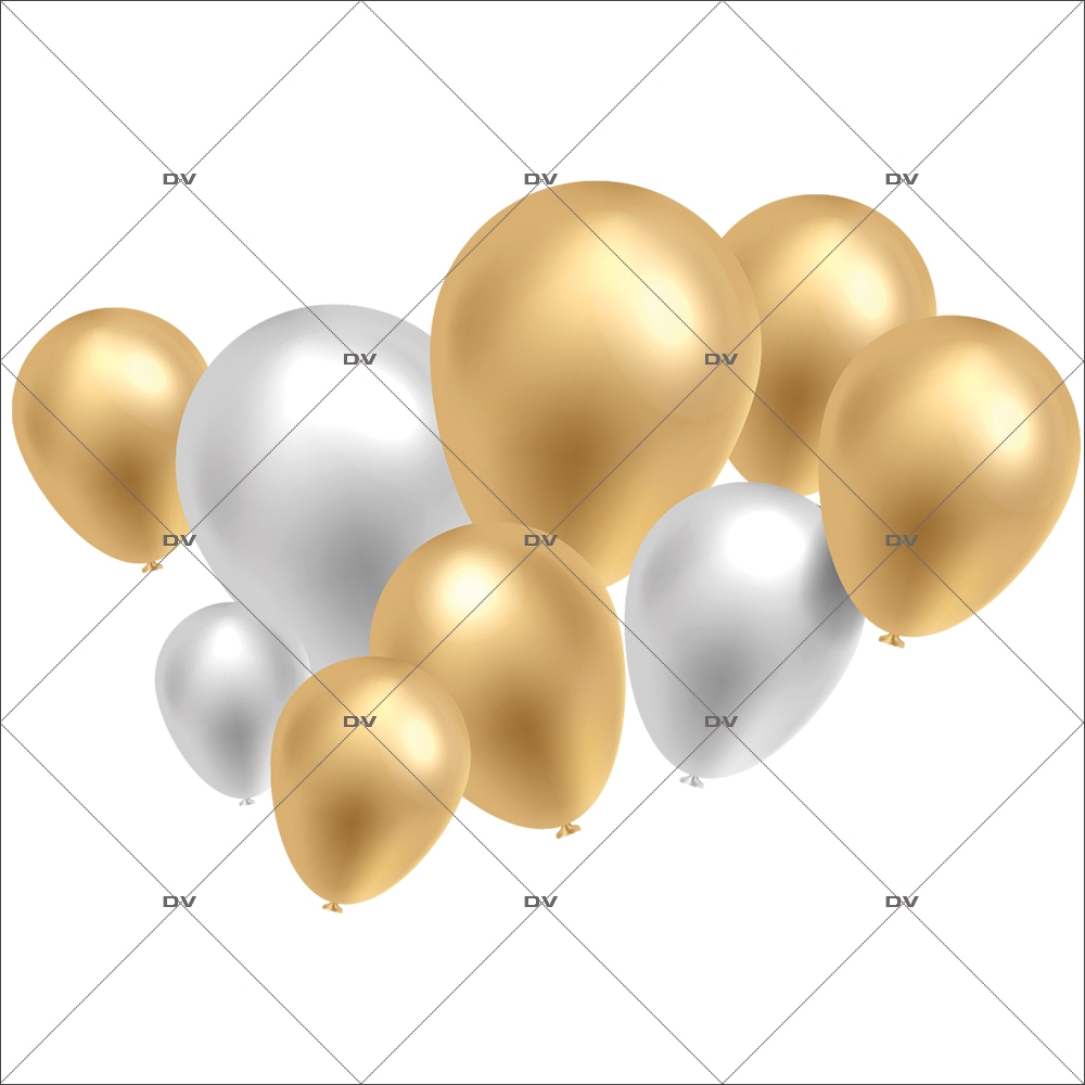 BAL3 - Sticker petite envolée de ballons dorés et argentés