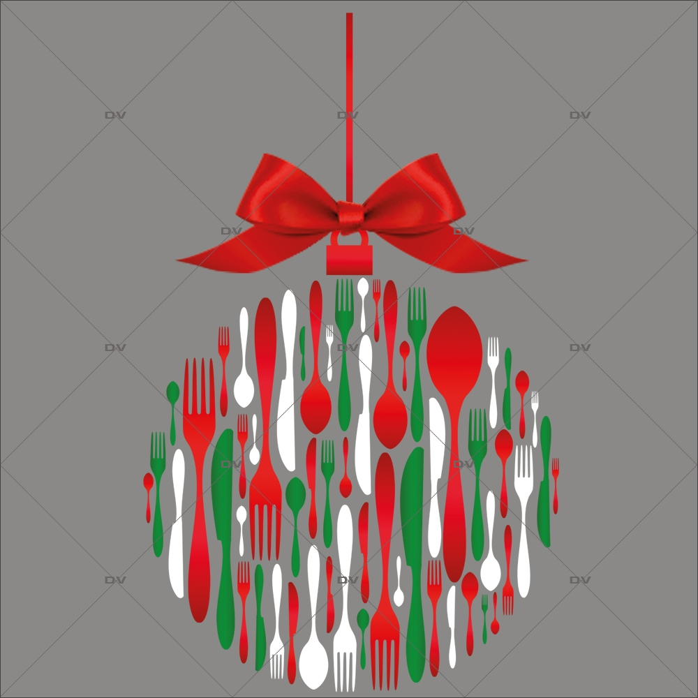 sticker-boule-couverts-de-noel-texte-joyeuses-fetes-noeud-cadeau-rouge-noel-theme-gourmet-restaurant-vitrine-noel-electrostatique-vitrophanie-sans-colle-DECO-VITRES-FB45