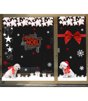photo-sticker-frises-et-suspensions-etoiles-noeud-cadeau-ruban-rouge-chiots-texte-joyeux-noel-multilingue-cadeaux-blancs-noel-rouge-et-blanc-puppies-decoration-vitrine-vitrophanie-electrostatique-sans-colle-reutilisable-DECO-VITRES