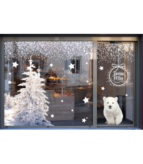 photo-sticker-ourson-polaire-foret-sapins-enneiges-frises-etoiles-texte-suspension-boule-joyeuses-fetes-blanc-noel-polaire-nature-arctique-decoration-vitrine-vitrophanie-electrostatique-sans-colle-reutilisable-DECO-VITRES