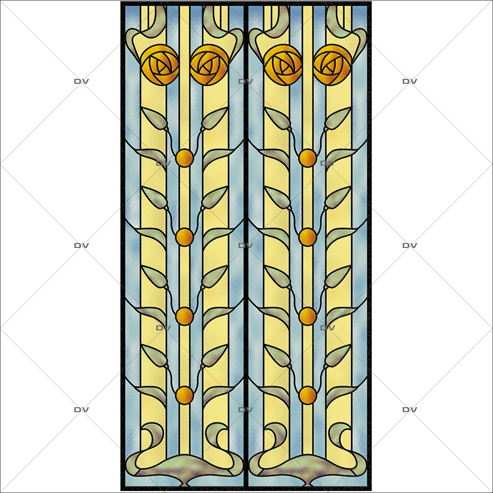 Sticker-vitrail-art-nouveau-retro-vintage-fleurs-vitrophanie-électrostatique-sans-colle-repositionnable-réutilisable-ou-adhésif-décoration-fenêtres-vitres-DECO-VITRES