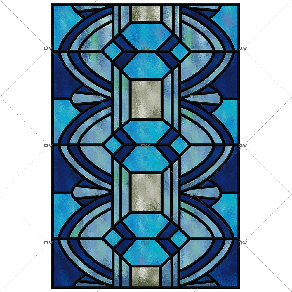 Sticker-vitrail-géométrique-bleu-art-deco-ancien-vintage-retro-vitrophanie-électrostatique-sans-colle-repositionnable-réutilisable-ou-adhésif-décoration-fenêtres-vitres-DECO-VITRES