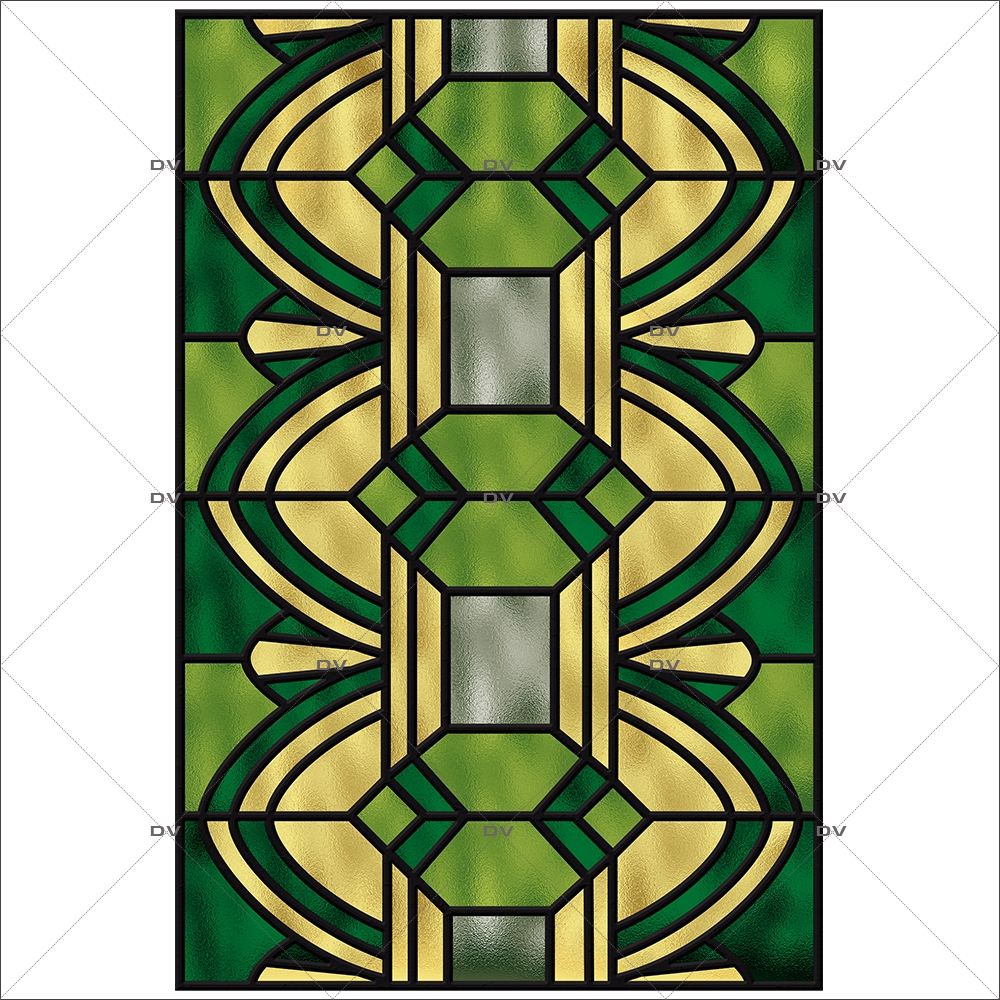 Sticker-vitrail-géométrique-vert-art-deco-ancien-vintage-retro-vitrophanie-électrostatique-sans-colle-repositionnable-réutilisable-ou-adhésif-décoration-fenêtres-vitres-DECO-VITRES