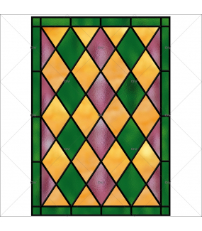 Sticker-vitrail-géométrique-losanges-vert-rose-jaune-ancien-vintage-retro-vitrophanie-électrostatique-sans-colle-repositionnable-réutilisable-ou-adhésif-décoration-fenêtres-vitres-DECO-VITRES