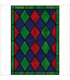 Sticker-vitrail-géométrique-losanges-bleu-rouge-vert-ancien-vintage-retro-vitrophanie-électrostatique-sans-colle-repositionnable-réutilisable-ou-adhésif-décoration-fenêtres-vitres-DECO-VITRES