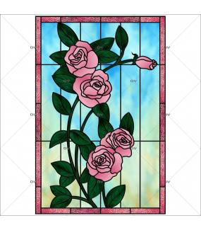 Sticker-vitrail-roses-fleurs-roses-paysage-nature-retro-vitrophanie-électrostatique-sans-colle-repositionnable-réutilisable-ou-adhésif-décoration-fenêtres-vitres-DECO-VITRES