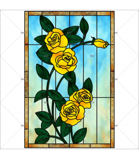 Sticker-vitrail-roses-fleurs-jaunes-paysage-nature-retro-vitrophanie-électrostatique-sans-colle-repositionnable-réutilisable-ou-adhésif-décoration-fenêtres-vitres-DECO-VITRES