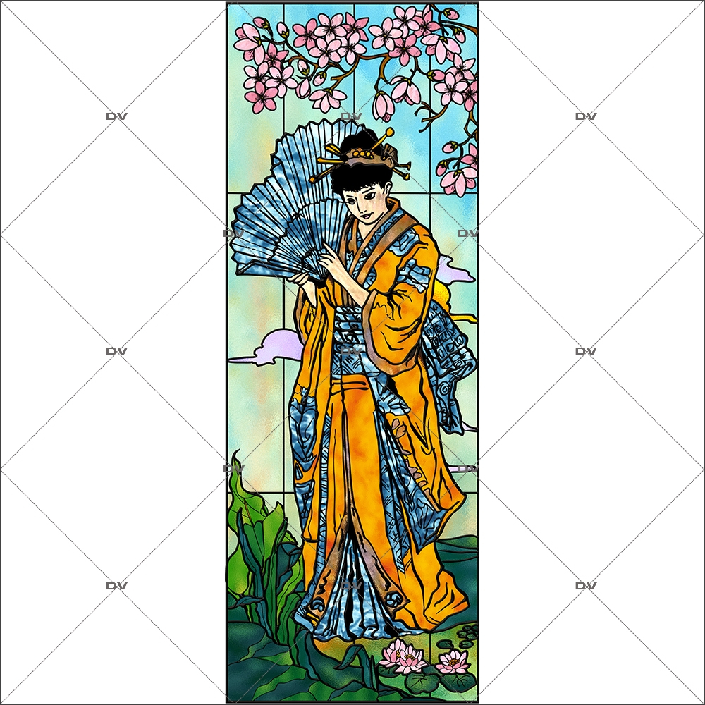 Sticker-vitrail-japonaise-geisha-cerisier-fleurs-paysage-vitrophanie-électrostatique-ou-adhésif-décoration-fenêtres-DECO-VITRES-i