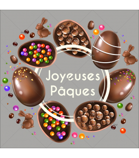 sticker-couronne-texte-joyeuses-paques-oeufs-lapins-chocolat-bonbons-multicolore-decoration-vitrine-paques-vitrophanie-electrostatique-sans-colle-reutilisable-DECO-VITRES-PAQ126