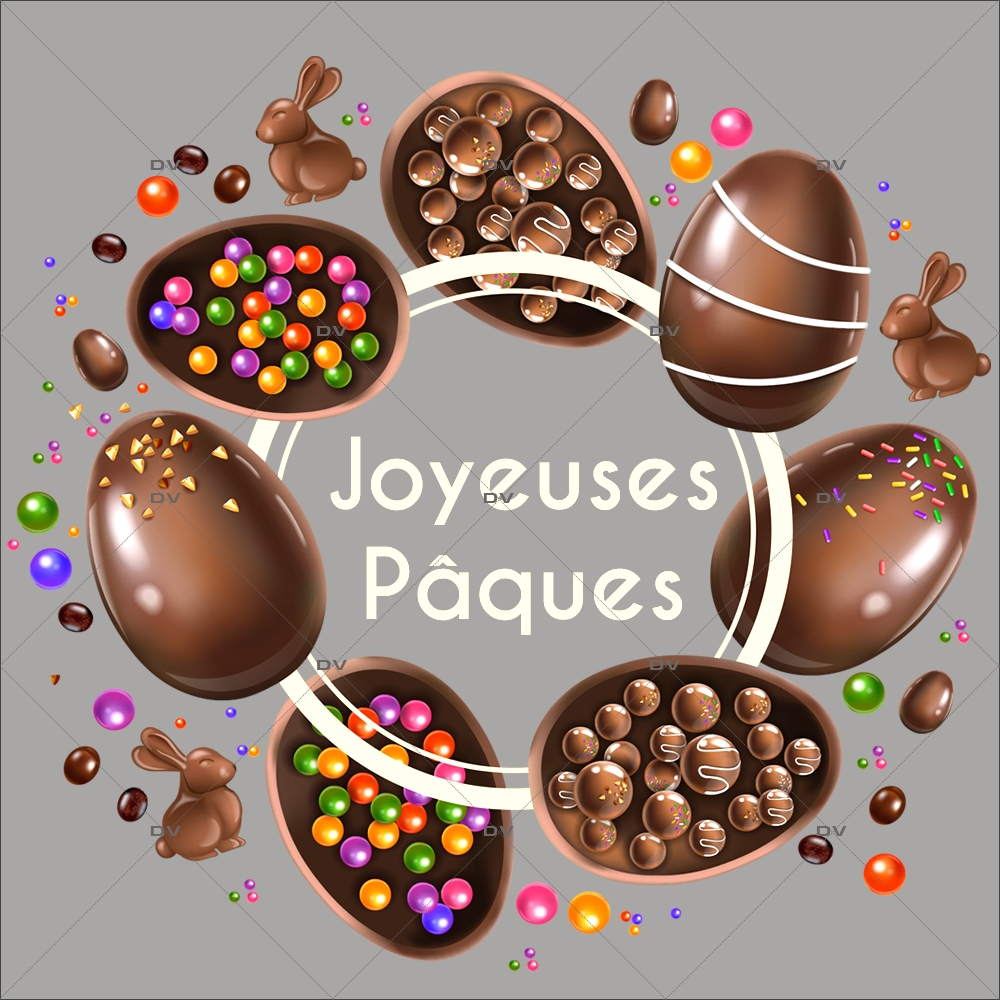 sticker-couronne-texte-joyeuses-paques-oeufs-lapins-chocolat-bonbons-multicolore-decoration-vitrine-paques-vitrophanie-electrostatique-sans-colle-reutilisable-DECO-VITRES-PAQ126