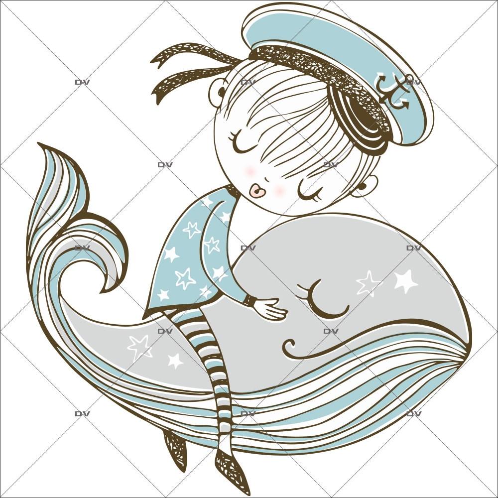 Stickers personnalisés pour enfants - La baleine reine sous la mer