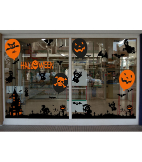 Sticker-halloween-manoir-hanté-31-octobre-vitrophanie-décoration-vitrine-halloween-électrostatique-sans-colle-repositionnable-réutilisable-DECO-VITRES