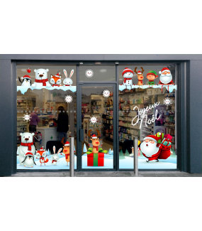 vitrine-noël-ludique-animaux-pere-noel-paysage-neige-cristaux-cartoon-electrostatique-vitrophanie-cristaux-neige-stickers-deco-vitres