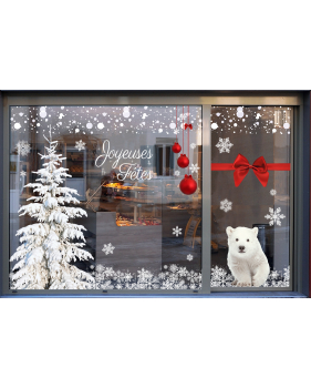 photo-stickers-ourson-sapin-enneige-frises-flocons-cristaux-suspensions-boules-noeud-rouges-texte-joyeuses-fetes-noel-polaire-nature-arctique-decoration-vitrine-vitrophanie-electrostatique-sans-colle-reutilisable-DECO-VITRES