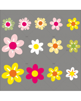 FLEURS40 - Sticker 18 fleurs multicolores