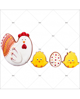 PAQ156 - Sticker frise de poule, poussins et oeuf de Pâques