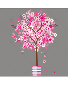 PRINT12 - Sticker arbre en fleurs roses en pot