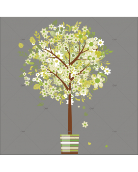 PRINT15 - Sticker arbre en fleurs vertes en pot