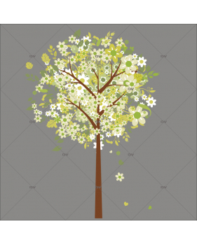 PRINT14 - Sticker arbre en fleurs vertes